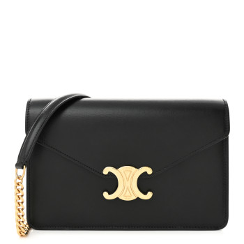 CELINE Shiny Calfskin Triomphe Margo Wallet on Chain Black CELINE Shiny Calfskin Triomphe Margo Wallet on Chain Black