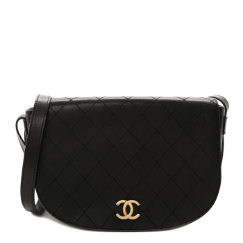 CHANEL Calfskin Stitched Messenger Flap Bag Black CHANEL Calfskin Stitched Messenger Flap Bag Black