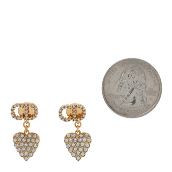 CHRISTIAN DIOR Crystal CD Heart Earrings Gold