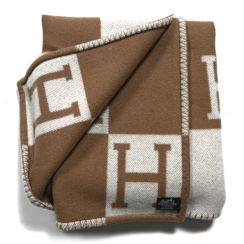 HERMES Wool Cashmere Avalon Blanket Ecru Camel HERMES Wool Cashmere Avalon Blanket Ecru Camel