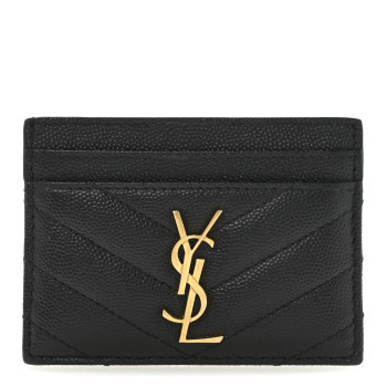 SAINT LAURENT Grain De Poudre Matelasse Chevron Monogram Credit Card Case Black SAINT LAURENT Grain De Poudre Matelasse Chevron Monogram Credit Card Case Black