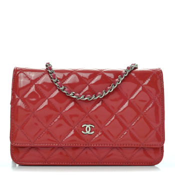 CHANEL Patent Calfskin Quilted Wallet On Chain WOC Pink CHANEL Patent Calfskin Quilted Wallet On Chain WOC Pink