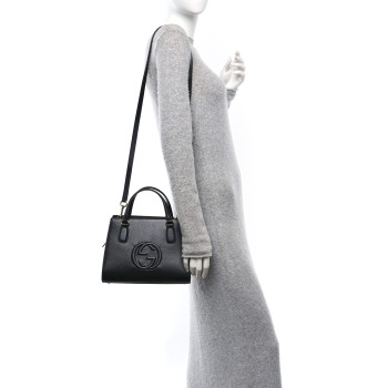 GUCCI Dollar Calfskin Medium Soho Top Handle Satchel Black