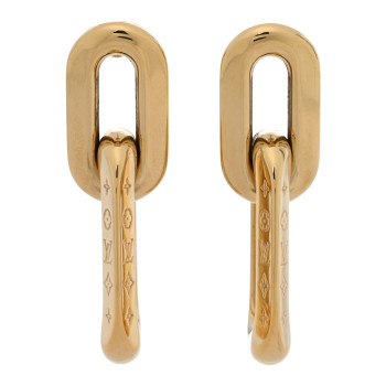 LOUIS VUITTON Metal LV Edge Double Hoop Earrings Gold LOUIS VUITTON Metal LV Edge Double Hoop Earrings Gold