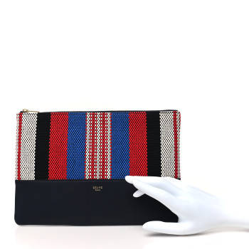 CELINE Cotton Canvas Lambskin Striped Solo Clutch Pouch Navy Blue CELINE Cotton Canvas Lambskin Striped Solo Clutch Pouch Navy Blue