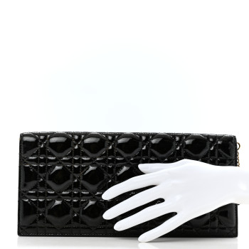 CHRISTIAN DIOR Patent Cannage Lady Dior Convertible Clutch Black