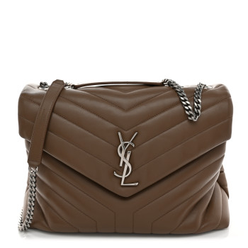 SAINT LAURENT Calfskin Y Quilted Monogram Medium Loulou Chain Satchel Desert Storm SAINT LAURENT Calfskin Y Quilted Monogram Medium Loulou Chain Satchel Desert Storm