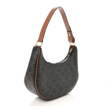 CELINE Triomphe Canvas Calfskin Ava Shoulder Bag Tan CELINE Triomphe Canvas Calfskin Ava Shoulder Bag Tan