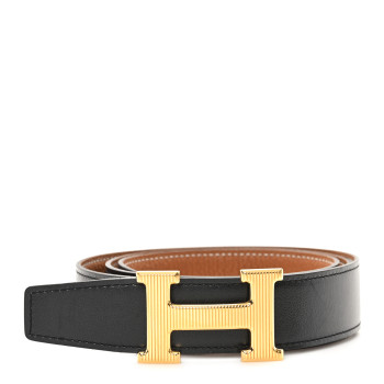 HERMES Togo Box 32mm Strie H Belt 95 38 Gold Black HERMES Togo Box 32mm Strie H Belt 95 38 Gold Black