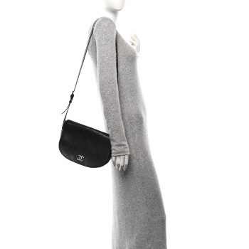 CHANEL Calfskin Stitched Messenger Flap Bag Black CHANEL Calfskin Stitched Messenger Flap Bag Black