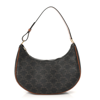 CELINE Triomphe Canvas Calfskin Ava Shoulder Bag Tan CELINE Triomphe Canvas Calfskin Ava Shoulder Bag Tan