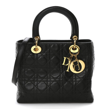 CHRISTIAN DIOR Lambskin Cannage Medium Lady Dior Black