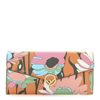 FENDI Vitello Cruise Fiori Allover Continental Wallet Arancio Multicolor