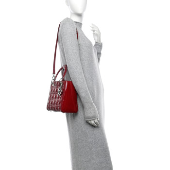 CHRISTIAN DIOR Patent Cannage Medium Lady Dior Red