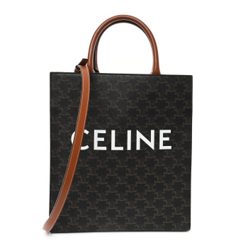 CELINE Triomphe Canvas Calfskin Small Vertical Cabas Tan CELINE Triomphe Canvas Calfskin Small Vertical Cabas Tan