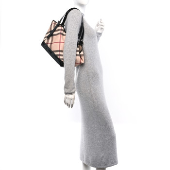 BURBERRY Patent Nova Check Small Tote Black