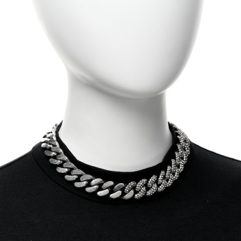 SAINT LAURENT Crystal Curb Chain Necklace Oxidized Silver SAINT LAURENT Crystal Curb Chain Necklace Oxidized Silver