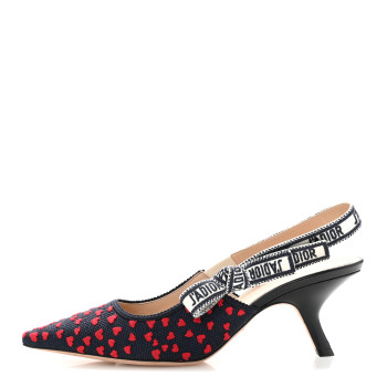 CHRISTIAN DIOR Canvas Ribbon Pop Heart I Love Paris Embroidered J'Adior Slingback 65mm Pumps 39.5 Deep Blue Red