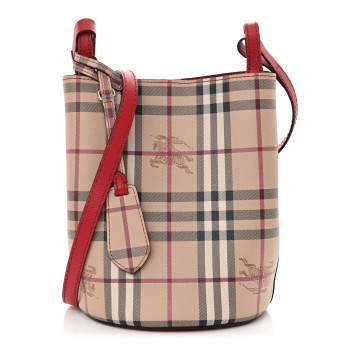 BURBERRY Haymarket Check Colours Small Lorne Bucket Crossbody Poppy Red