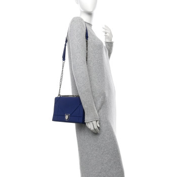 CHRISTIAN DIOR Grained Calfskin Medium Diorama Flap Bag Blue