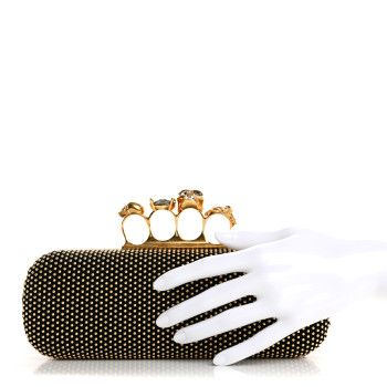 ALEXANDER MCQUEEN Suede Studded Skull Knuckle Box Clutch Black Gold ALEXANDER MCQUEEN Suede Studded Skull Knuckle Box Clutch Black Gold
