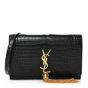 SAINT LAURENT Calfskin Crocodile Embossed Kate Monogram Tassel Chain Wallet Black SAINT LAURENT Calfskin Crocodile Embossed Kate Monogram Tassel Chain Wallet Black