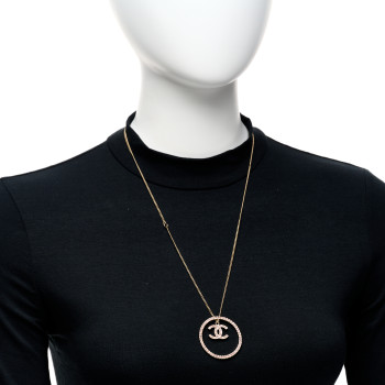 CHANEL Crystal CC Long Pendant Necklace Gold Pink CHANEL Crystal CC Long Pendant Necklace Gold Pink