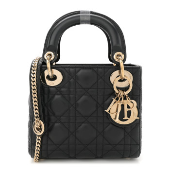 CHRISTIAN DIOR Lambskin Cannage Mini Lady Dior Black