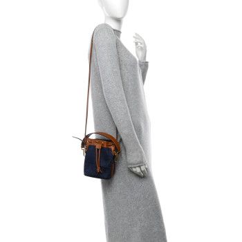 FENDI Denim Vitello King F is Fendi FF Embroidered Mini Mon Tresor Bucket Bag Blue Cuoio
