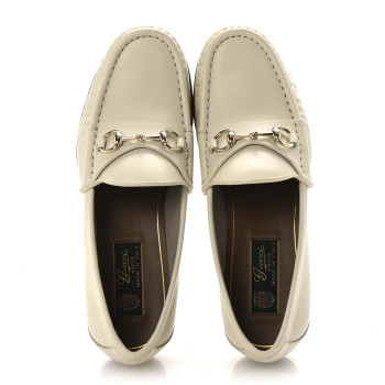 GUCCI Betis Glamour Calfskin Womens 1953 Horsebit Loafers 37.5 Mystic White