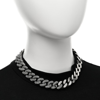 SAINT LAURENT Crystal Curb Chain Necklace Oxidized Silver SAINT LAURENT Crystal Curb Chain Necklace Oxidized Silver