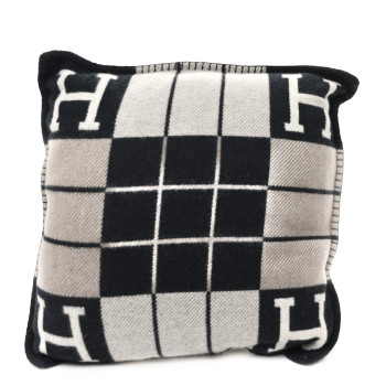 HERMES Wool Cashmere Avalon III Pillow PM Ecru Black HERMES Wool Cashmere Avalon III Pillow PM Ecru Black
