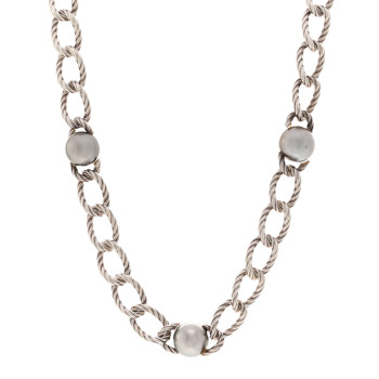 DAVID YURMAN Sterling Silver Tahitian Pearl Cable Necklace DAVID YURMAN Sterling Silver Tahitian Pearl Cable Necklace