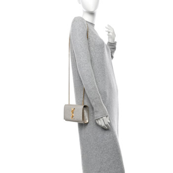 SAINT LAURENT Metallic Calfskin Small Classic Monogram Kate Satchel Platine SAINT LAURENT Metallic Calfskin Small Classic Monogram Kate Satchel Platine