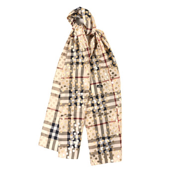 BURBERRY Silk Haymarket Check Scarf Camel Gold