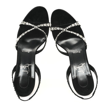 CHRISTIAN LOUBOUTIN Veau Velours Strass Emilie 85 Sandals 41 Black CHRISTIAN LOUBOUTIN Veau Velours Strass Emilie 85 Sandals 41 Black