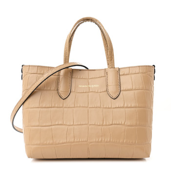 ALEXANDER MCQUEEN Calfskin Crocodile Embossed Mini Shopper Beige ALEXANDER MCQUEEN Calfskin Crocodile Embossed Mini Shopper Beige