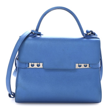 DELVAUX Metallic Calfskin Mini Tempete Satchel Satin Electric