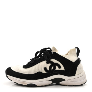 CHANEL Fabric Suede Calfskin CC Sneakers 38 White Black CHANEL Fabric Suede Calfskin CC Sneakers 38 White Black
