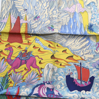 HERMES Silk Cosmographia Universalis Scarf 90 Turquoise Jaune Rose HERMES Silk Cosmographia Universalis Scarf 90 Turquoise Jaune Rose