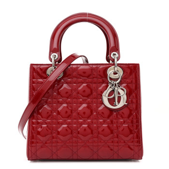 CHRISTIAN DIOR Patent Cannage Medium Lady Dior Red