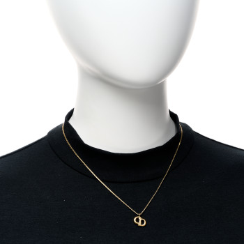 CHRISTIAN DIOR Metal Crystal CD Logo Pendant Necklace Gold