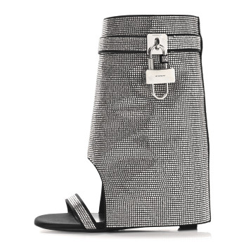 GIVENCHY Satin Strass Shark Lock Sandals 38.5 Silvery GIVENCHY Satin Strass Shark Lock Sandals 38.5 Silvery