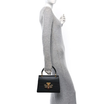 GUCCI Calfskin Sylvie Web Small Queen Margaret Top Handle Bag Black