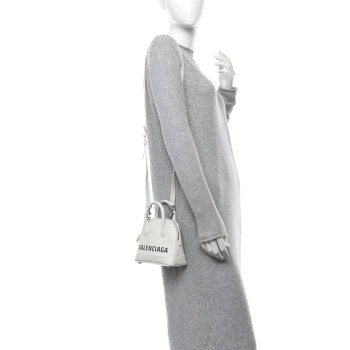 BALENCIAGA Grained Calfskin XXS Ville Top Handle Bag White Black