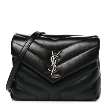 SAINT LAURENT Calfskin Y Quilted Monogram Toy Loulou Crossbody Bag Black SAINT LAURENT Calfskin Y Quilted Monogram Toy Loulou Crossbody Bag Black