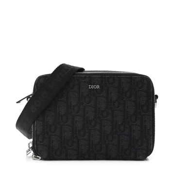 CHRISTIAN DIOR Oblique Zipped With Strap Pouch Black
