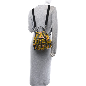 BURBERRY Calfskin Vintage Check Graffiti Print Small Rucksack Backpack Yellow