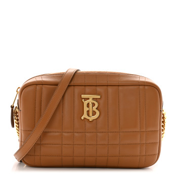 BURBERRY Lambskin Quilted Small Lola Camera Bag Maple Brown