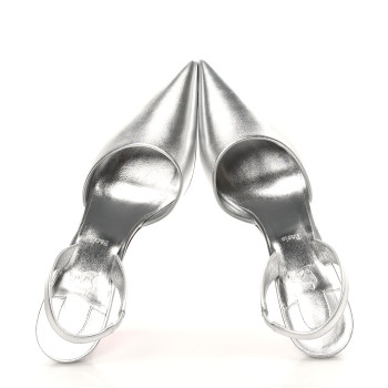 CHRISTIAN LOUBOUTIN Laminated Calfskin Kate Max O Slingback 100 Pumps 38 Silver CHRISTIAN LOUBOUTIN Laminated Calfskin Kate Max O Slingback 100 Pumps 38 Silver